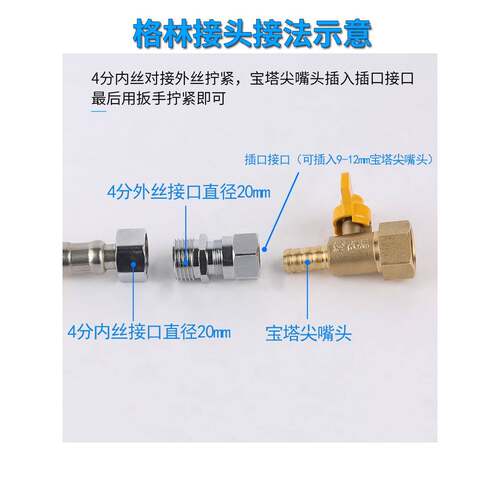 燃气管道接头配件绿色转换头燃气炉具不锈钢波纹管4点螺钉承插接