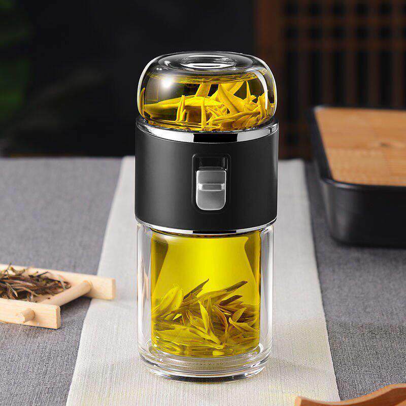 高端茶水分滤杯层一键锁水泡TDM-410茶杯双迷你便离携玻璃水杯泡