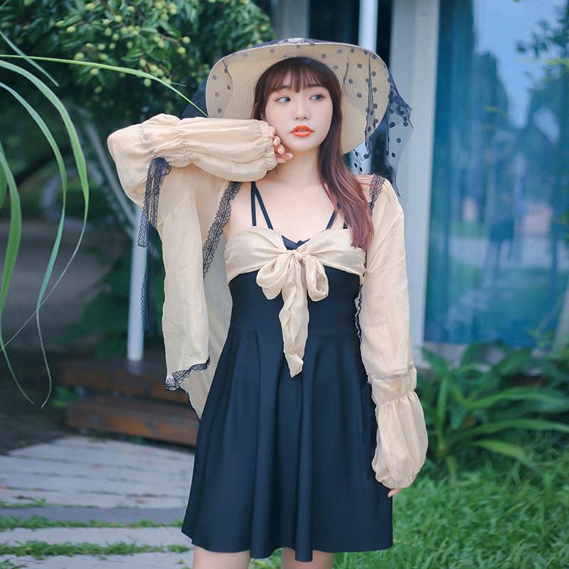 泳式衣女胖edZwYUKC大码斤裙聚拢遮肚显瘦保守分体长袖温泉胖妹妹