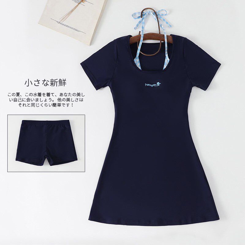海军少女日系萝莉游泳衣学生青少B年大童温泉可爱保守平角游泳衣