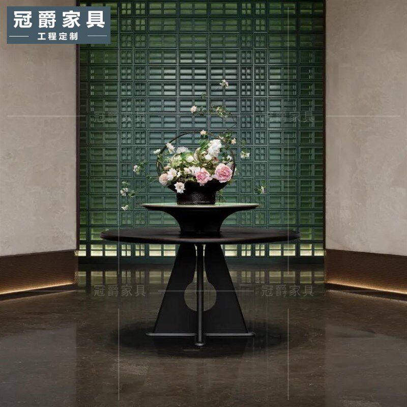 酒店大堂会所花台端景台售楼处部大厅玄关K桌现代前台大圆桌展示