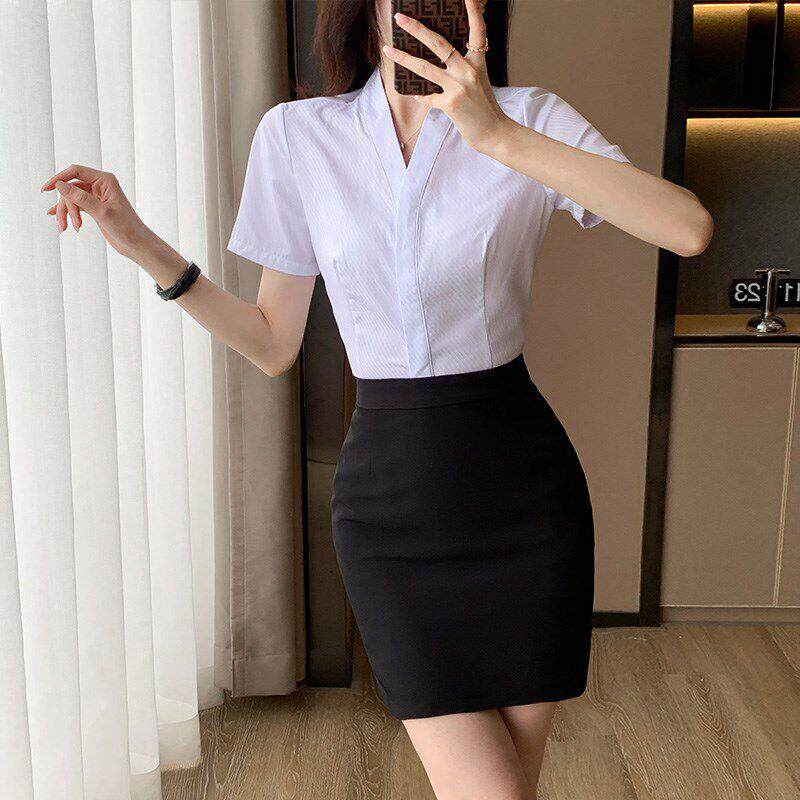 春空职WCGnt64x业套装衬衫女职业装气乘领白色空姐制服套质裙女季