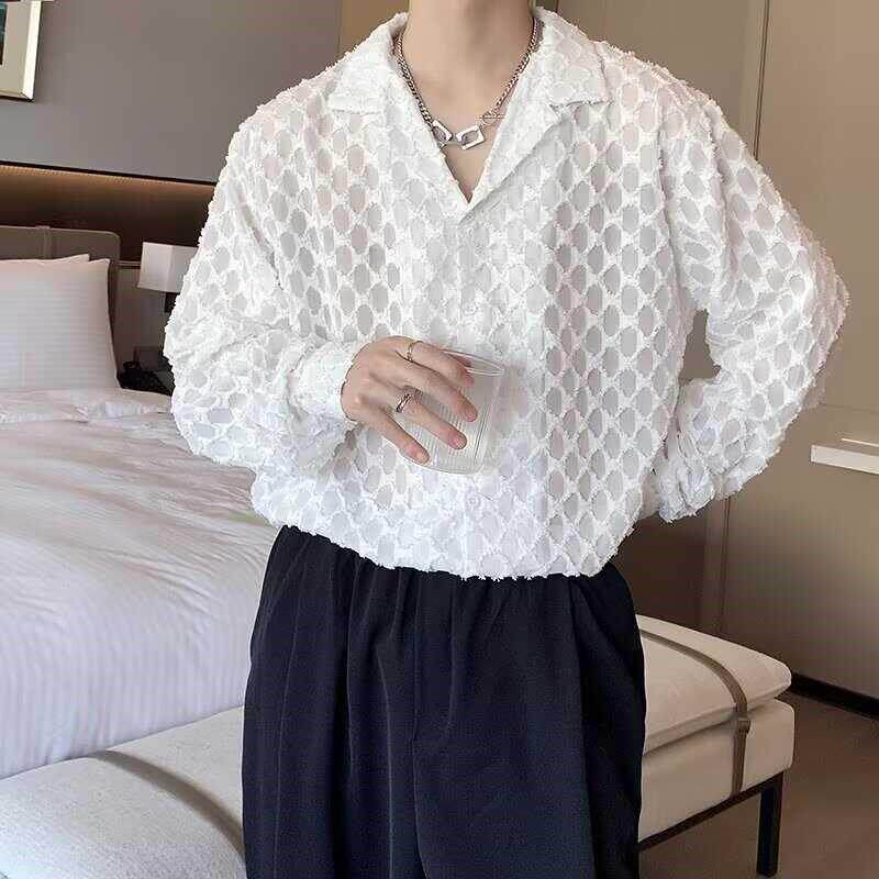 仙的夏季计感小众设衬衫男镂半透明网很红宽松7X7CLECn夜店发型空