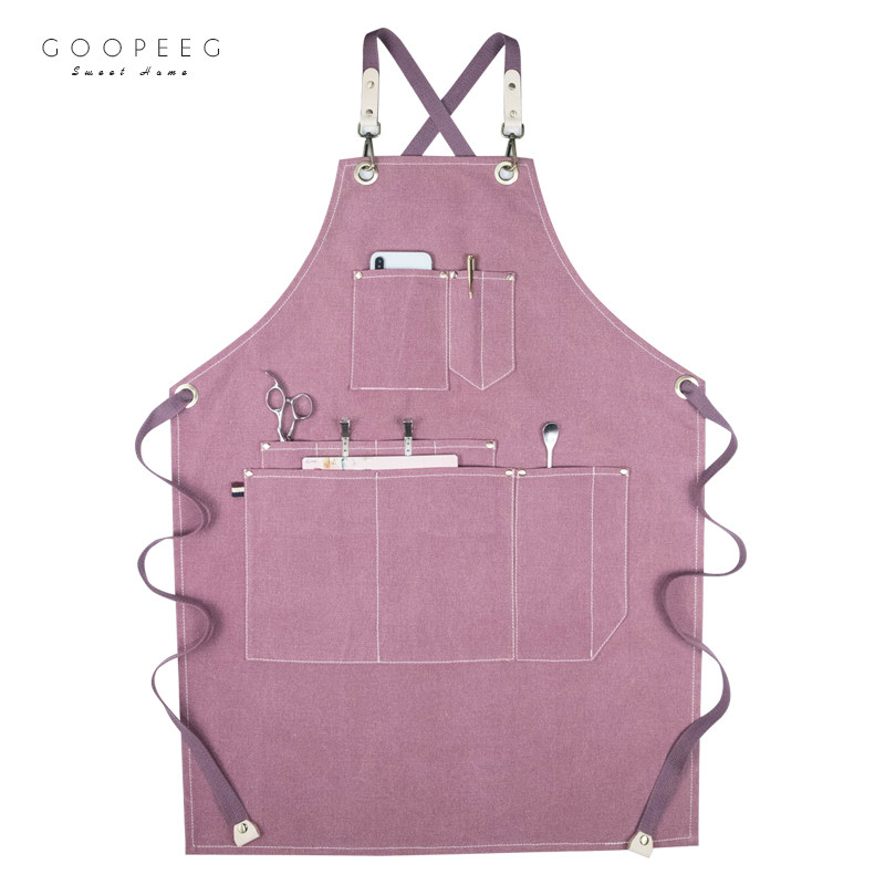 夏季帆布工作围裙牛仔韩版美发理发C师花艺咖啡师定制LOGO印字围