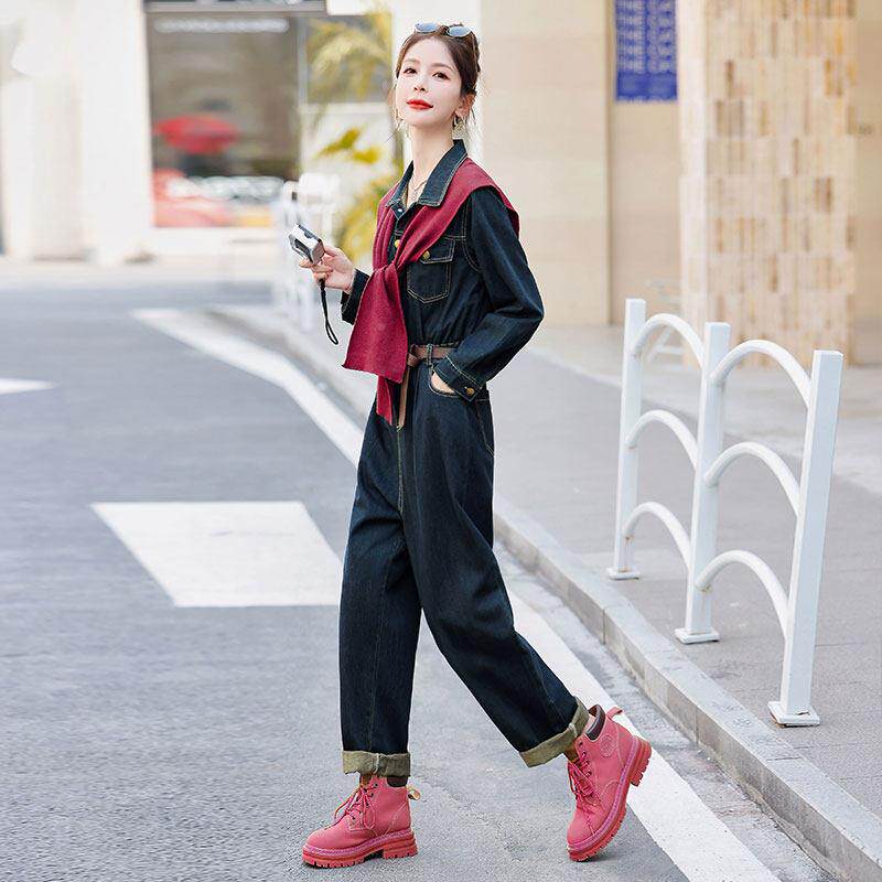 哥拉红色披肩牛仔连体新工装连体款衣女春秋套安装小裤zm8EJPzN个