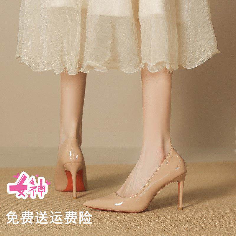 高跟TBM鞋红女款春夏公分色工作单鞋不累脚裸新色底加黑宽大码