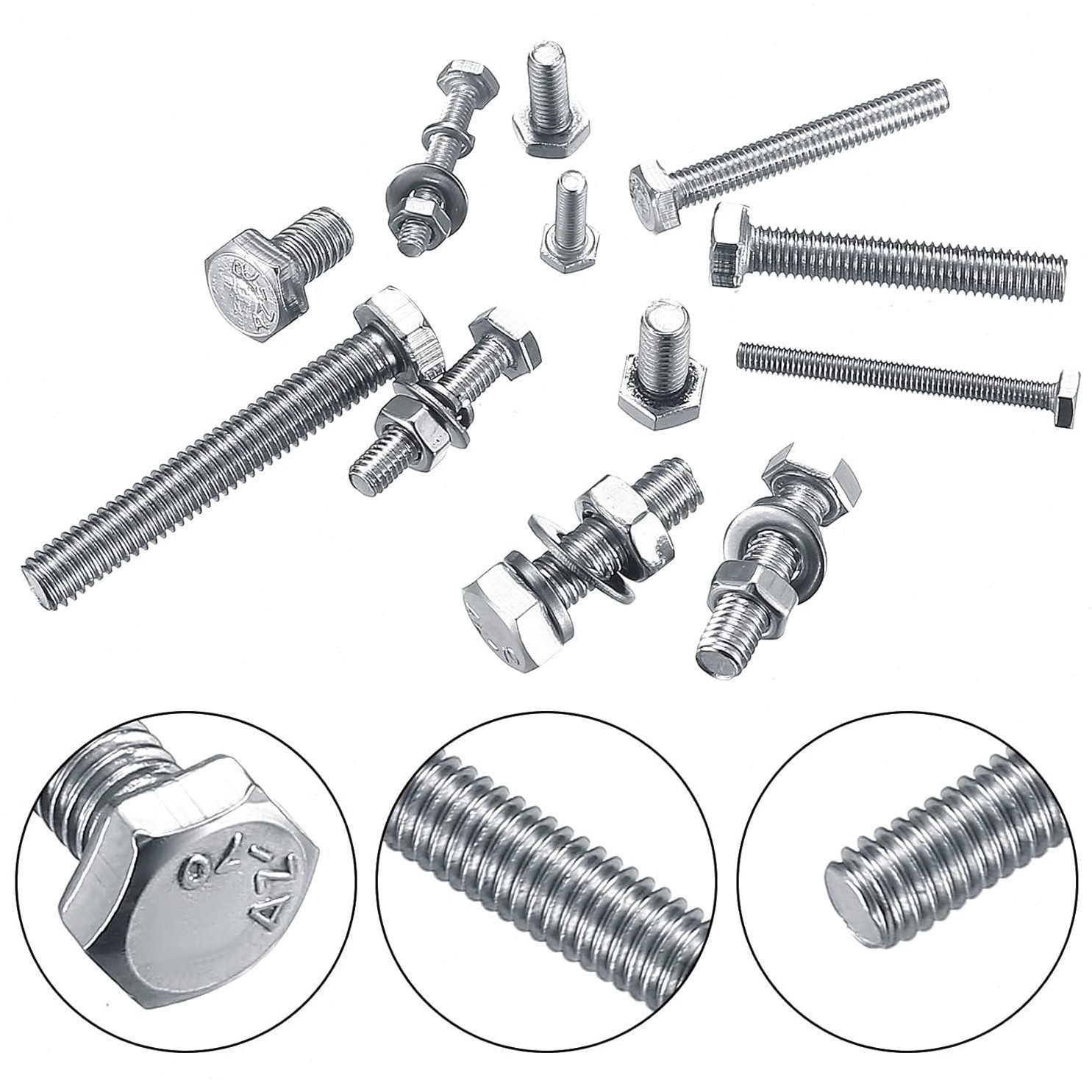 甄选176/212/100/80pcs304美制外六角螺栓盒装1/4-20 5/16-18 3/8