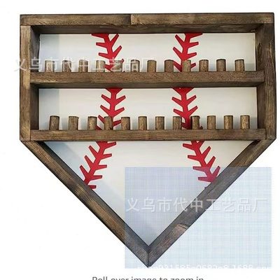 甄选Softball Wooden Display Stand木质棒球收纳盒壁挂式棒球整