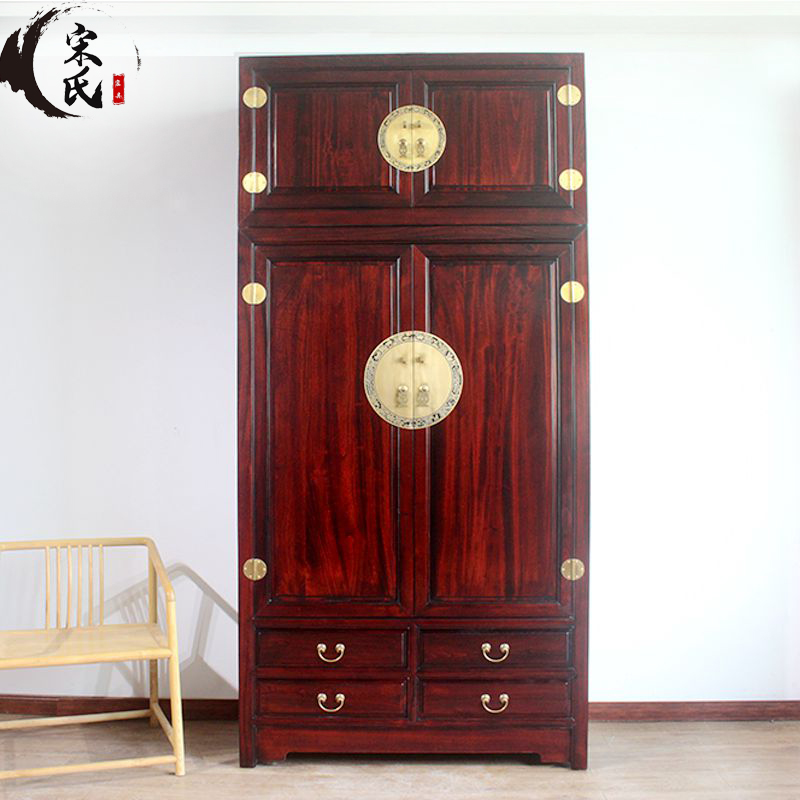 新中式古典大衣柜实木樟木顶箱柜收纳柜全实木衣橱整装衣柜带顶箱