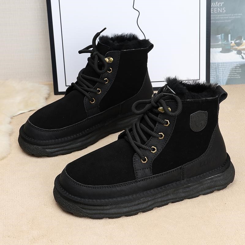 男士雪地靴2024冬季新款加厚保暖棉鞋防滑休闲系带加绒马丁短靴男