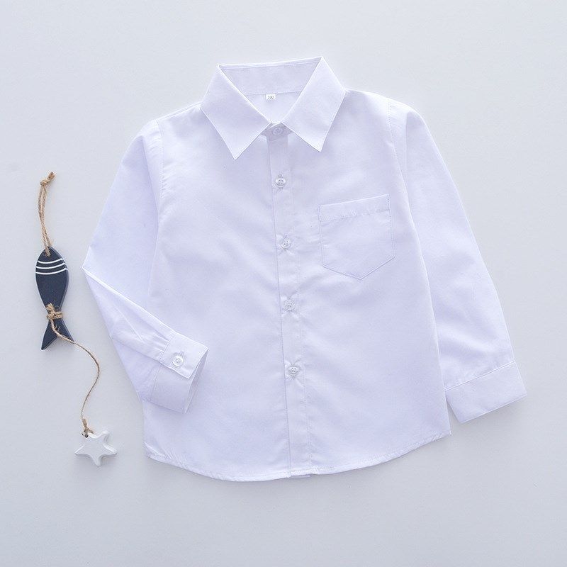 儿童白衬衫男童长袖打底衫钢琴主持人白色衬衣全棉小学生校服