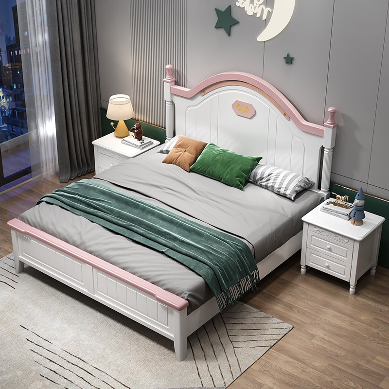 美式白色实木床1.8米1.5米1.2米双人单人现代简约经济型储物大床