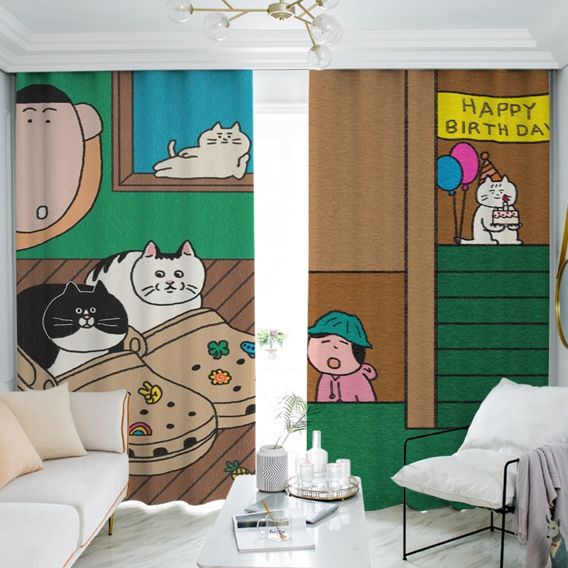 绿色优质遮光窗帘2025新款儿童房卧室飘窗全遮阳布小窗户隔音隔热