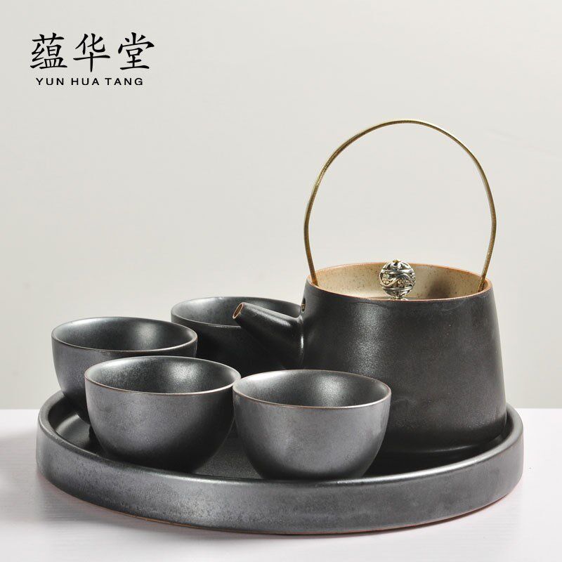 慢生活茶具套装 日式松石绿陶瓷1壶4杯1茶盘功夫茶具小套装