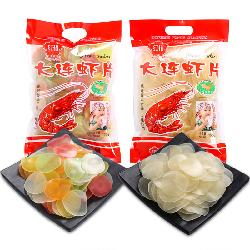 大连特产油炸虾片彩色原色休闲食品袋装虾片150克