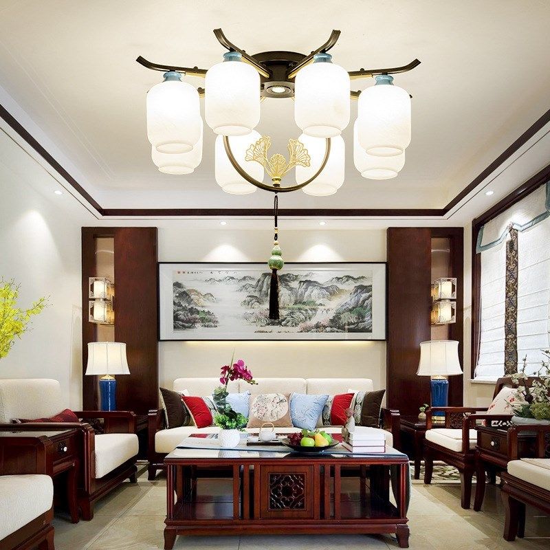 新中式吊灯中国风创意客厅灯复式楼别墅大吊灯复古铁艺餐厅卧室灯,家装灯饰光源,客厅吊灯,淘宝优惠券,粉丝福利购,淘宝优惠卷