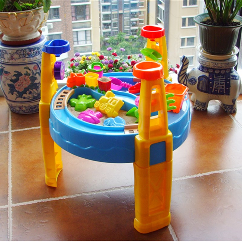 儿童室内外沙水桌玩沙戏水沙滩玩具套装桌组合带遮阳伞沙漏水风车
