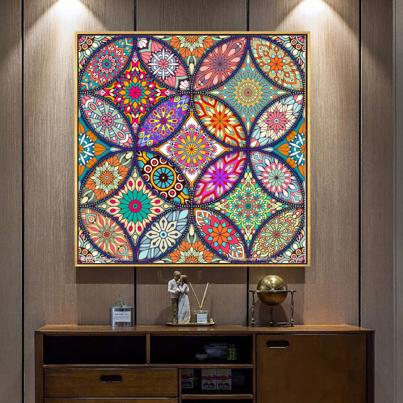 钻石画满钻客厅书房十字绣点贴钻抽象曼陀罗花纹钻石绣砖石画小幅