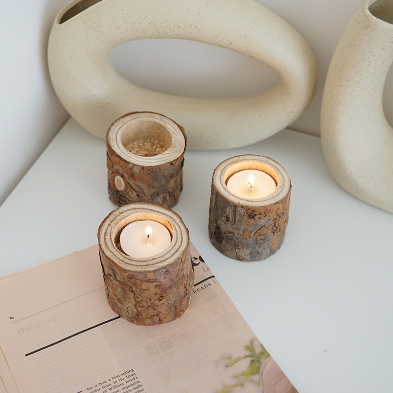 元气角落 ins风原生态复古怀旧树桩木烛台家居民宿咖啡厅装饰摆件