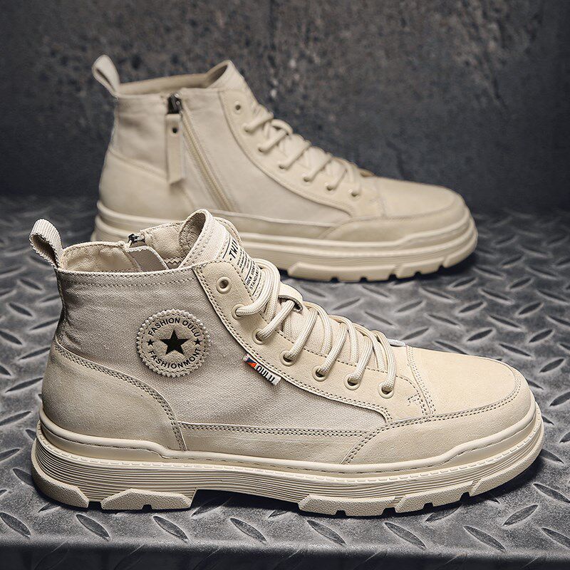 秋季透气男男鞋鞋子马丁靴男高帮英伦潮I鞋沙漠靴男士靴子帆布短
