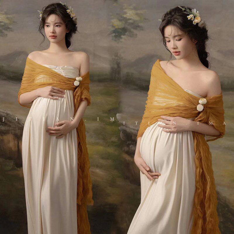 新款影楼孕妇拍照摄影服装仙气y氛围感花朵裙妈咪纯欲风在家拍服