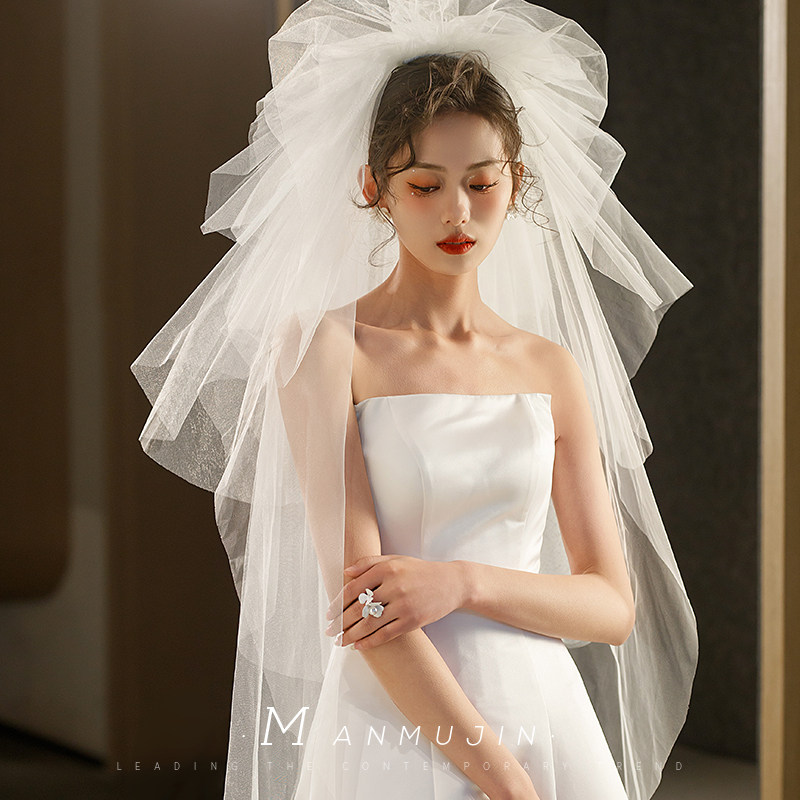 新娘结婚旅拍f照头纱影楼化妆师跟妆造型韩国纱多层硬网抓泡蓬蓬