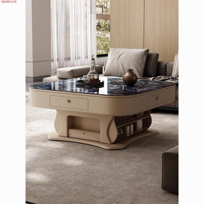 麻将桌茶几餐桌一体两用岩板升降客厅家用小户型多功能电动麻将机