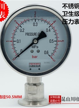 上海天川仪表不锈钢304卫生级卡箍隔膜压力表YTP-100-MC防腐耐温