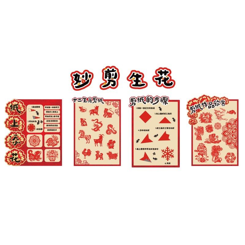 幼儿园环创非遗传统文化主题墙面装饰剪纸美工区布置成品材料走廊