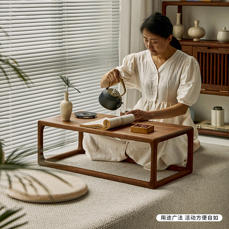 榻榻米茶桌飘窗小桌子小茶几日式黑胡桃木阳台矮桌新中式实木炕桌