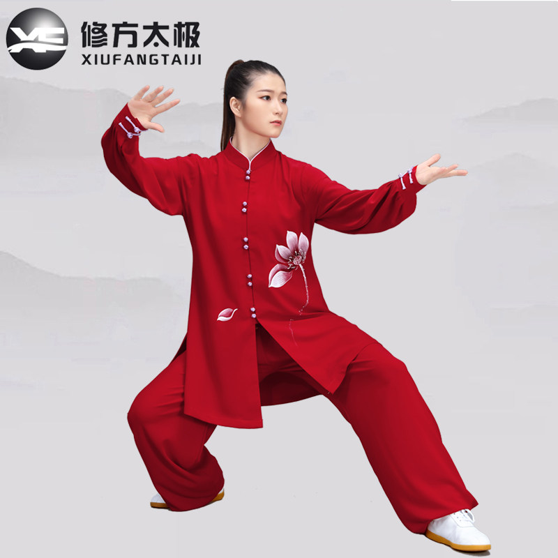 太极服手绘女男中国风弹力棉太极拳练功服套装武术比赛表演服