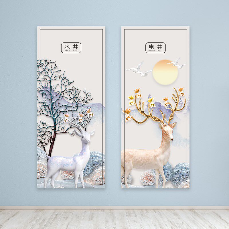 水电井贴纸画水暖管道井门电表房装饰遮挡防水自粘贴纸画个性定制