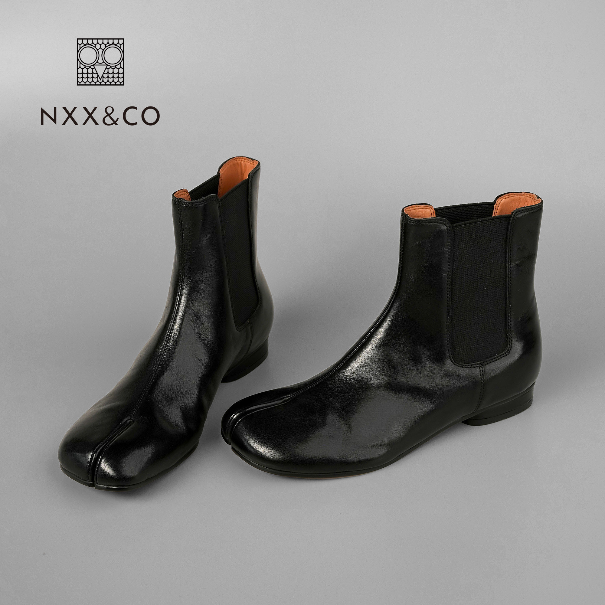 NXX&CO2026年秋季新款复古英伦风切尔西靴真皮分趾粗跟时装短靴