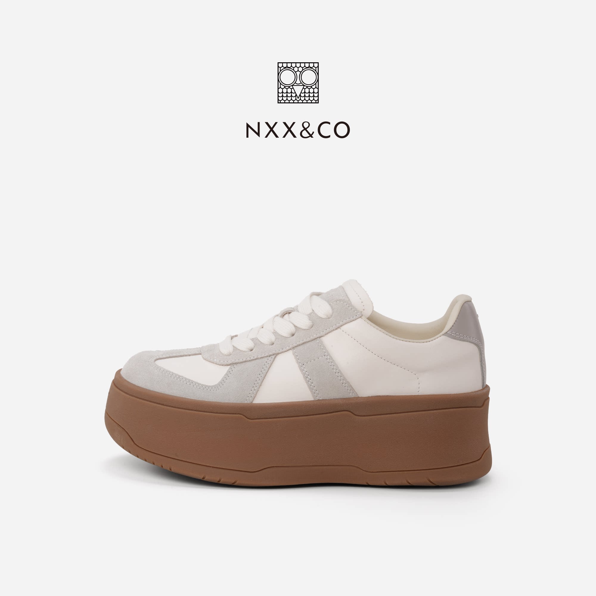 NXX&CO2026年新款厚底平底休闲鞋双面料真皮拼接休闲百搭小白鞋
