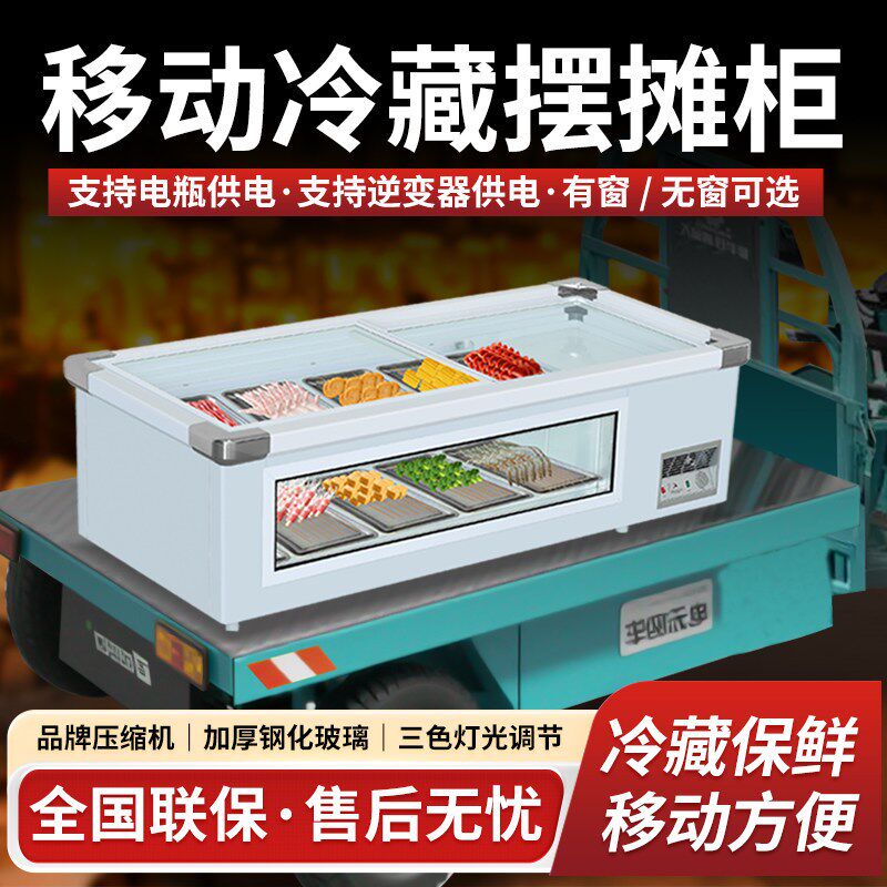 台式摆摊展示g柜移动三轮车冷藏冷冻冰柜夜市烧烤炸串保鲜点菜冰