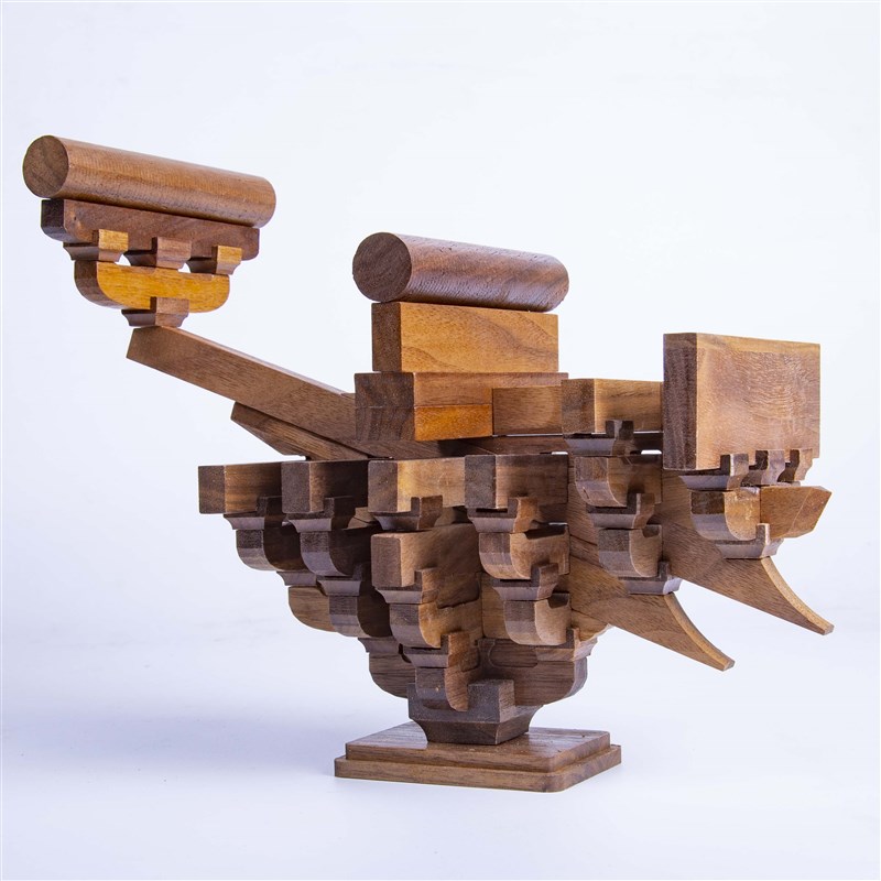 中国古建筑榫卯积木千年斗拱黑胡桃实木制拼装结构玩具模型教具