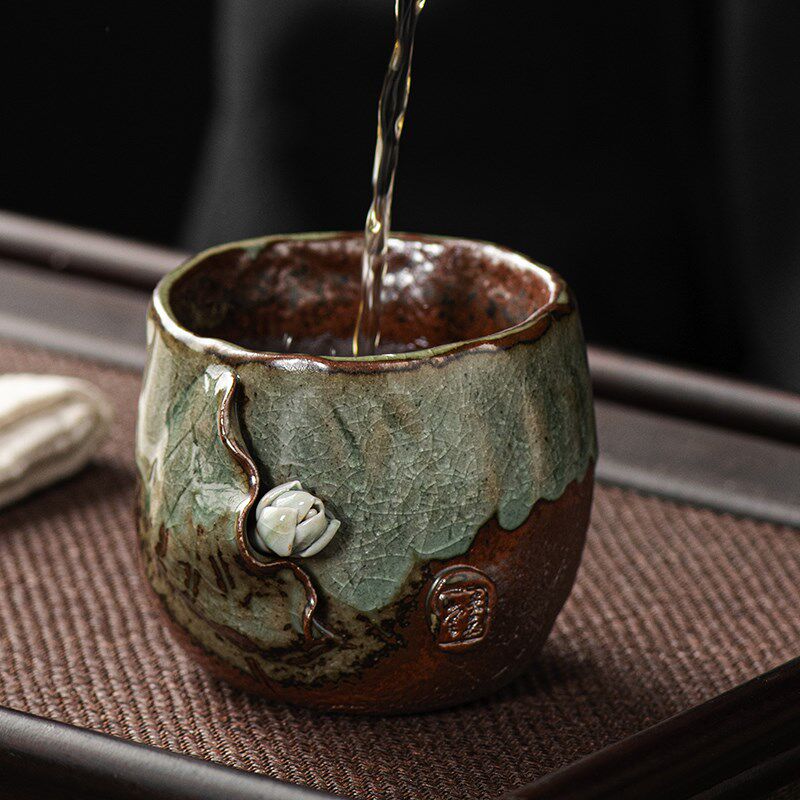清水柴烧茶杯主人杯单杯茶盏单个高端男J士喝茶专用粗陶大号品茗