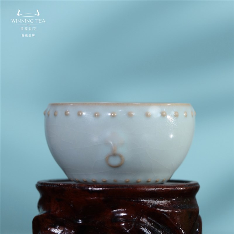 问鼎主人杯喝茶专用汝瓷r天青丙午战鼓杯高端送礼茶具开片茶杯套