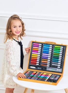 150pc木盒儿童蜡笔绘画套装画画笔水彩笔画材美术用品 水彩笔套装