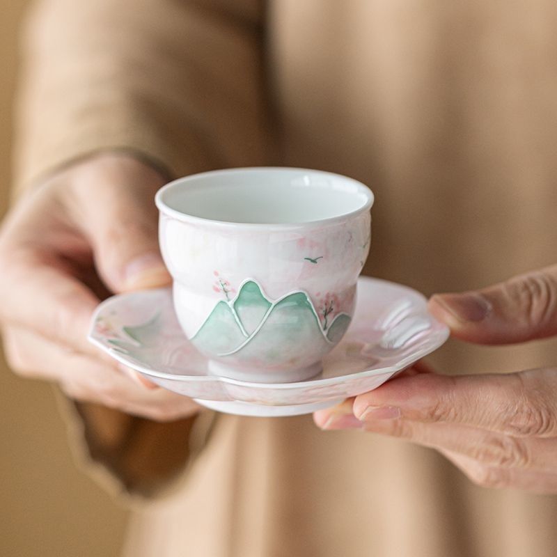 粉黛手绘远山主人杯葫芦杯杯垫套装陶瓷茶具功夫品茗杯女士单杯,餐饮具,茶杯,淘宝优惠券,粉丝福利购,淘宝优惠卷