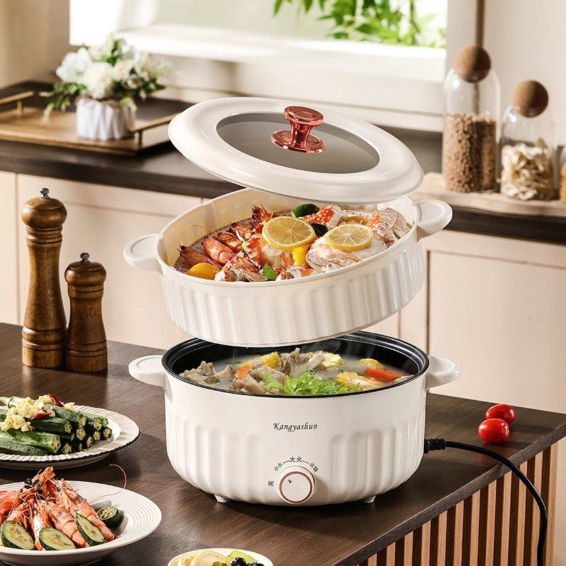 学生宿舍锅电煮锅火锅家用煮饭煮汤泡面蒸煮炒焖炸多功能一体锅