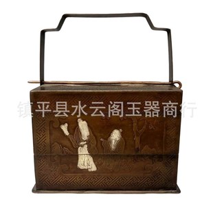 家居玄关软装 新中式 卧室工艺品摆件 样板间书房 饰品 铜提盒摆件