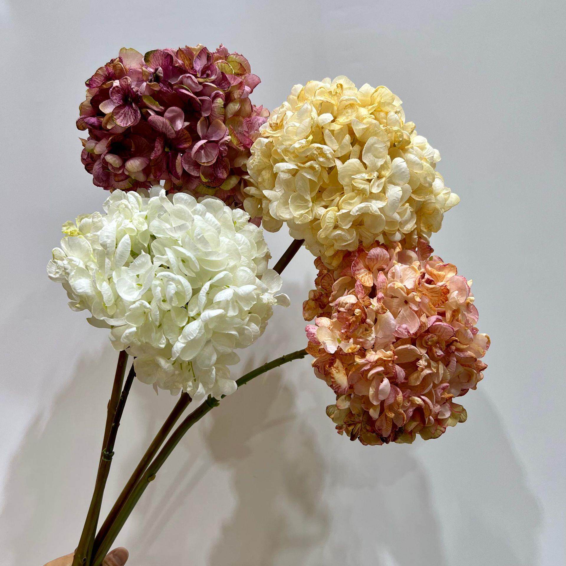 秋色焦边绣球花法式仿真花复古花艺油画感假花家居桌面装饰摆设