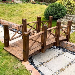 景观小木桥户外防腐公园庭院鱼池栈道河道碳化木拱桥花园景区鹊桥