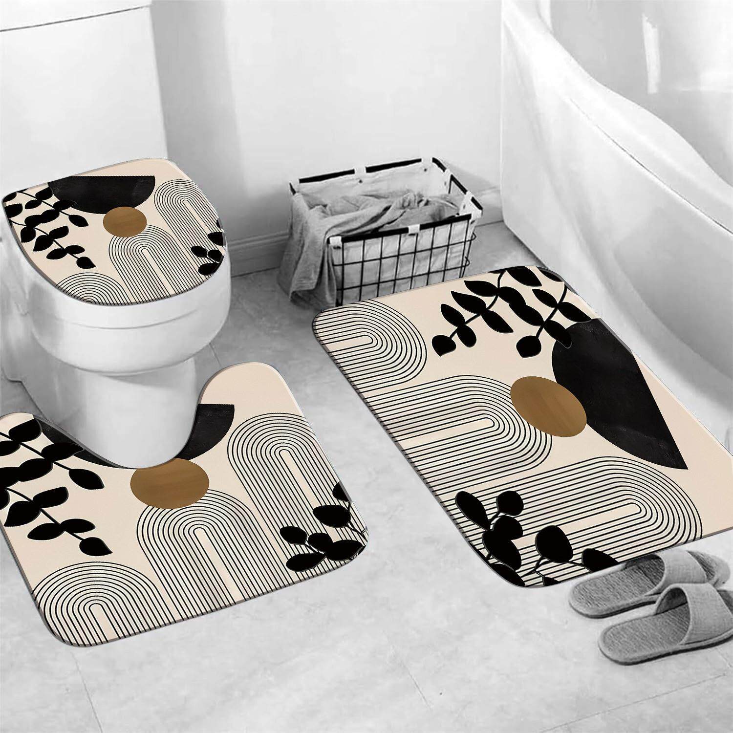 浴室浴帘四件套SHEIN跨境电商超现实主义几何图案美国欧洲北美