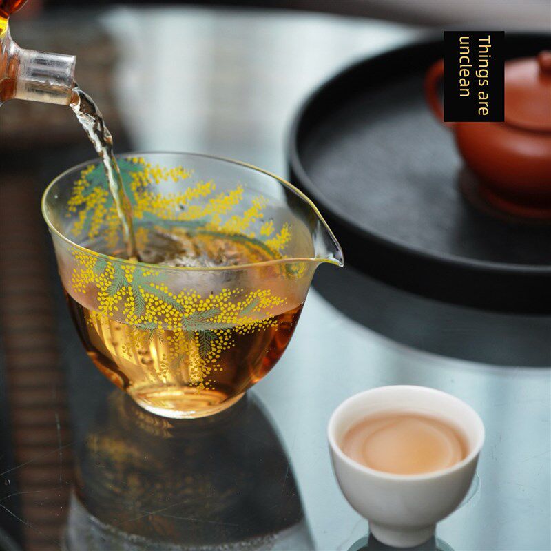 五四手绘玻璃公平杯高硼硅u耐热茶隔板茶海公平杯新型手绘玻璃均
