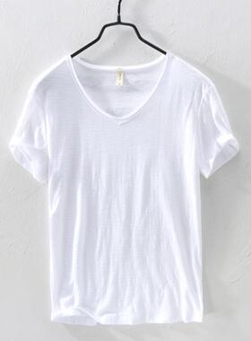 201A 简约棉薄透气修身短t恤男  休闲纯色短袖T恤底衫男 一件代发