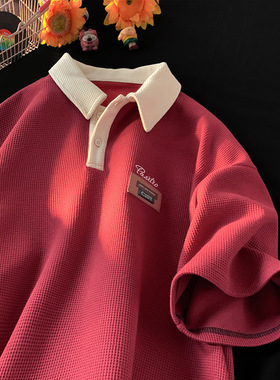 短袖polo衫t恤男夏季美式复古潮牌痞帅百搭重磅纯棉半袖体恤衣服
