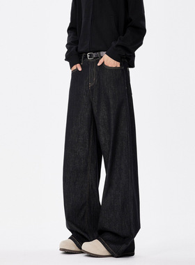 美式复古cleanfit阔腿牛仔裤男潮牌新款宽松垂感直筒休闲拖地长裤