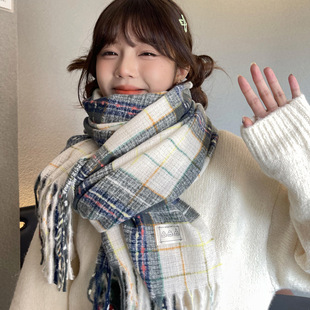 桐庐围巾~复古撞色格纹学院风秋冬季围巾可爱学生加厚围脖女